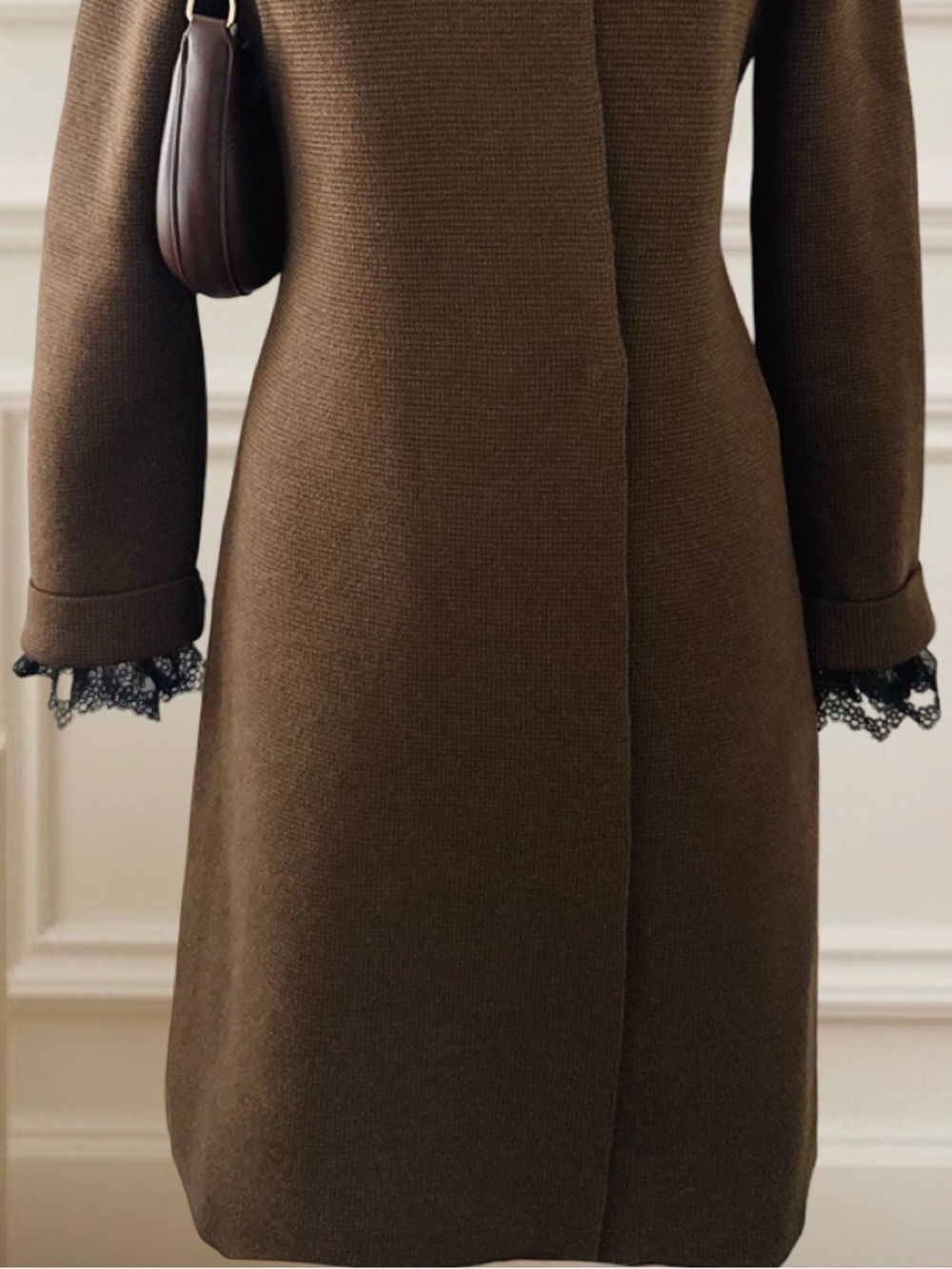 Eileen Fisher Knit Long Coat Cardigan Merino Wool Medium Brown Lagenlook Office - Picture 6 of 13